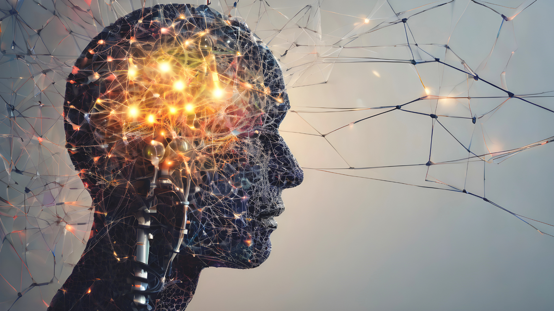 Silhueta em meditação com conexões digitais, ilustrando saúde mental e espiritualidade na era digital.